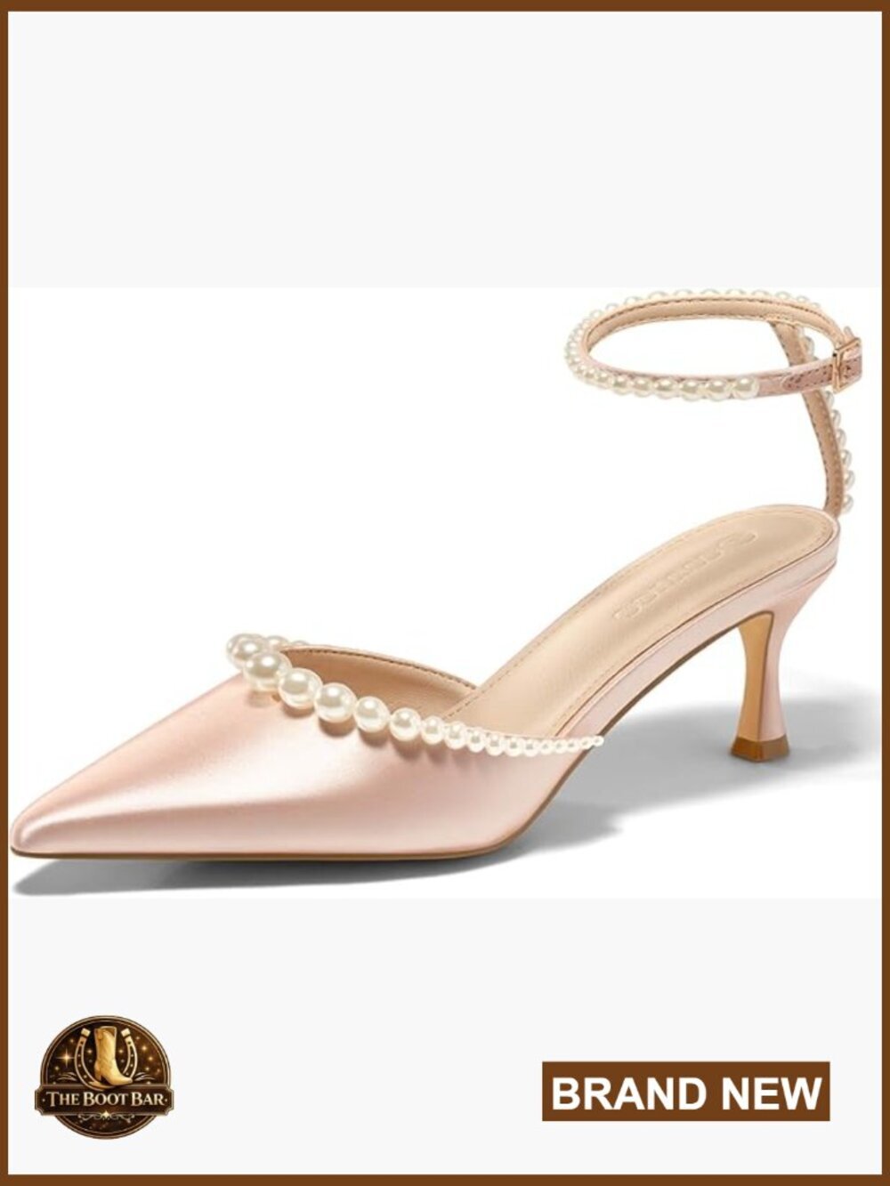Pearl Kitten Heels Closed Pointed Toe Wedding Bride Dress Shoes Ankle Strap